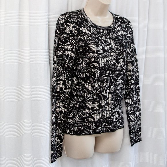 Express Sweaters - NWT Black & White Lace Longsleeve Scoop Neck Sweater